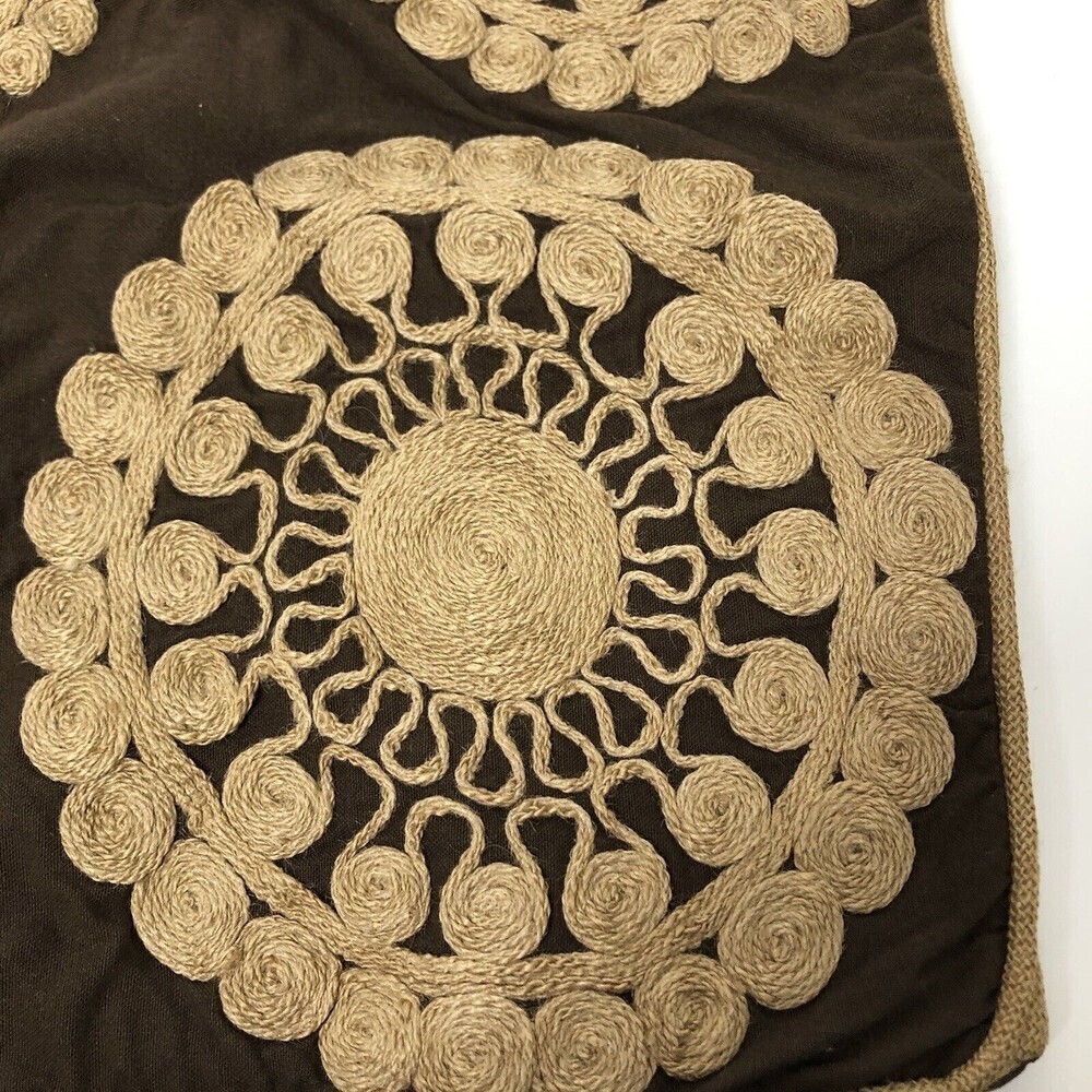 Pier 1 Pillow Case Throw Boho Brown Tan Embroidered 16" x 18" Home Decor Accent - Picture 2 of 6